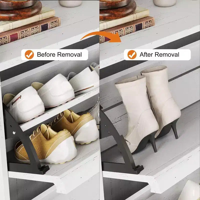 Meuble à chaussures fin en bois autoportant, Meuble à chaussures dissimulé, Meuble à chaussures avec tiroirs et étagère réglable pour Entrée, Couloir, Salon