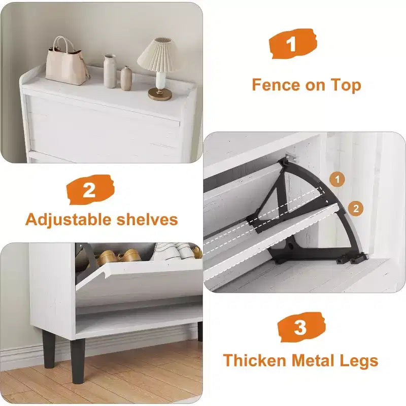 Meuble à chaussures fin en bois autoportant, Meuble à chaussures dissimulé, Meuble à chaussures avec tiroirs et étagère réglable pour Entrée, Couloir, Salon