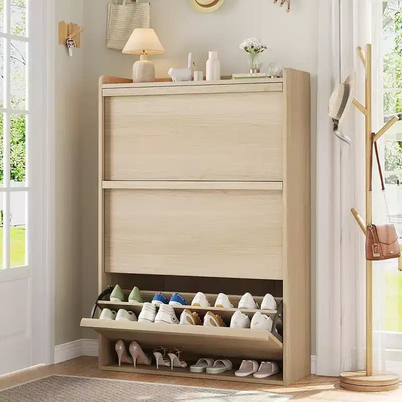 Meuble à chaussures fin en bois autoportant, Meuble à chaussures dissimulé, Meuble à chaussures avec tiroirs et étagère réglable pour Entrée, Couloir, Salon