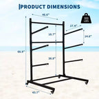 Support de stockage pour kayak, Râteliers pour kayak robustes pour le rangement extérieur, Support de stockage pour kayak autoportant avec roues pour kayaks, canoës
