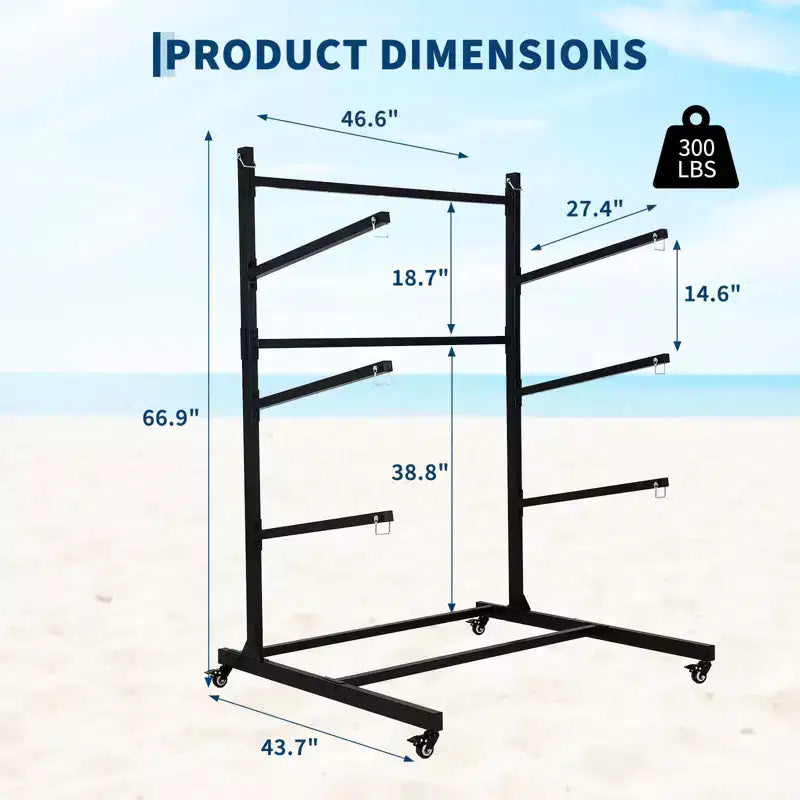 Support de stockage pour kayak, Râteliers pour kayak robustes pour le rangement extérieur, Support de stockage pour kayak autoportant avec roues pour kayaks, canoës