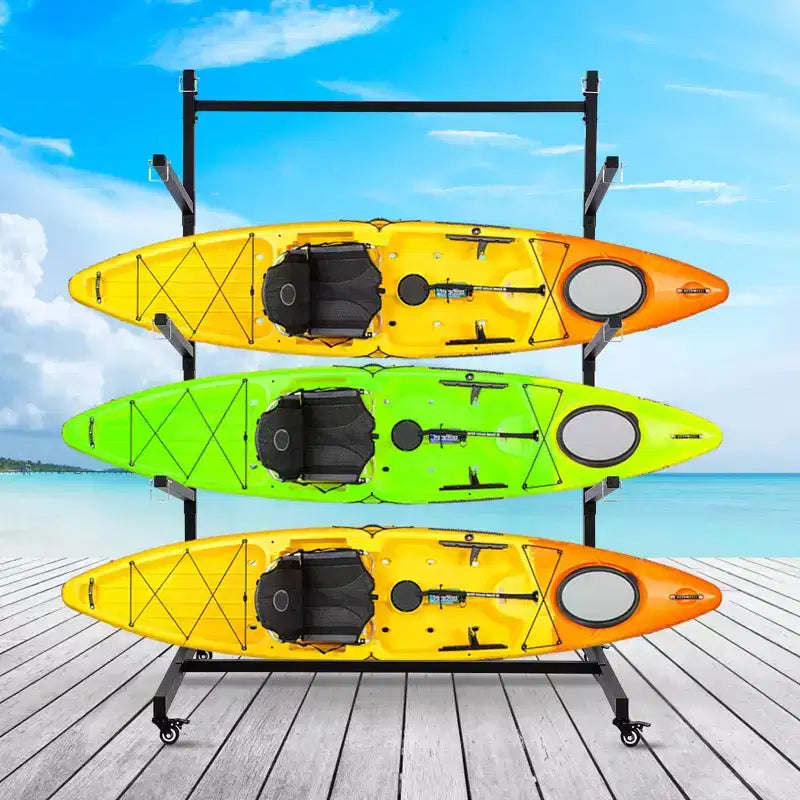 Support de stockage pour kayak, Râteliers pour kayak robustes pour le rangement extérieur, Support de stockage pour kayak autoportant avec roues pour kayaks, canoës