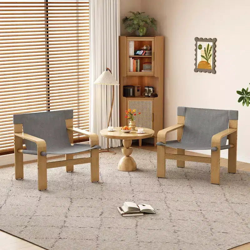 MAYEERTY Fauteuil d'appoint en chêne Chaises de loisirs modernes Fauteuils avec cadre en bois massif pour salon chambre balcon