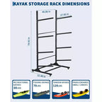 Support de rangement autoportant pour 2 à 6 kayaks avec roues mobiles, support de kayak en acier robuste avec sangles pour rangement extérieur