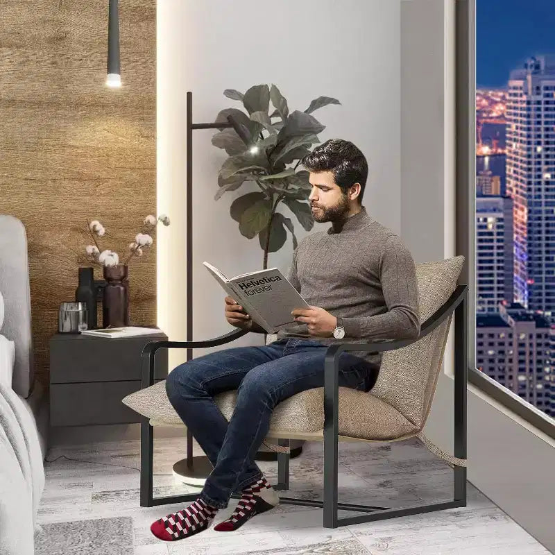 Fauteuil d'appoint moderne COZONY avec cadre métallique, fauteuil de salon rembourré avec coussin en mousse pour salon, chambre à coucher