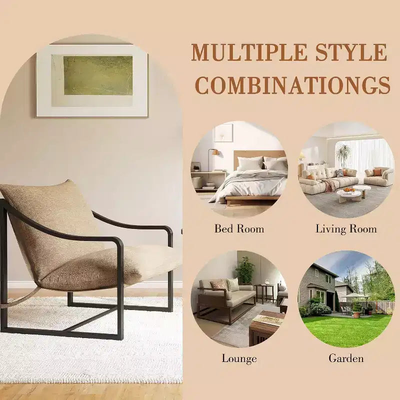 Fauteuil d'appoint moderne COZONY avec cadre métallique, fauteuil de salon rembourré avec coussin en mousse pour salon, chambre à coucher