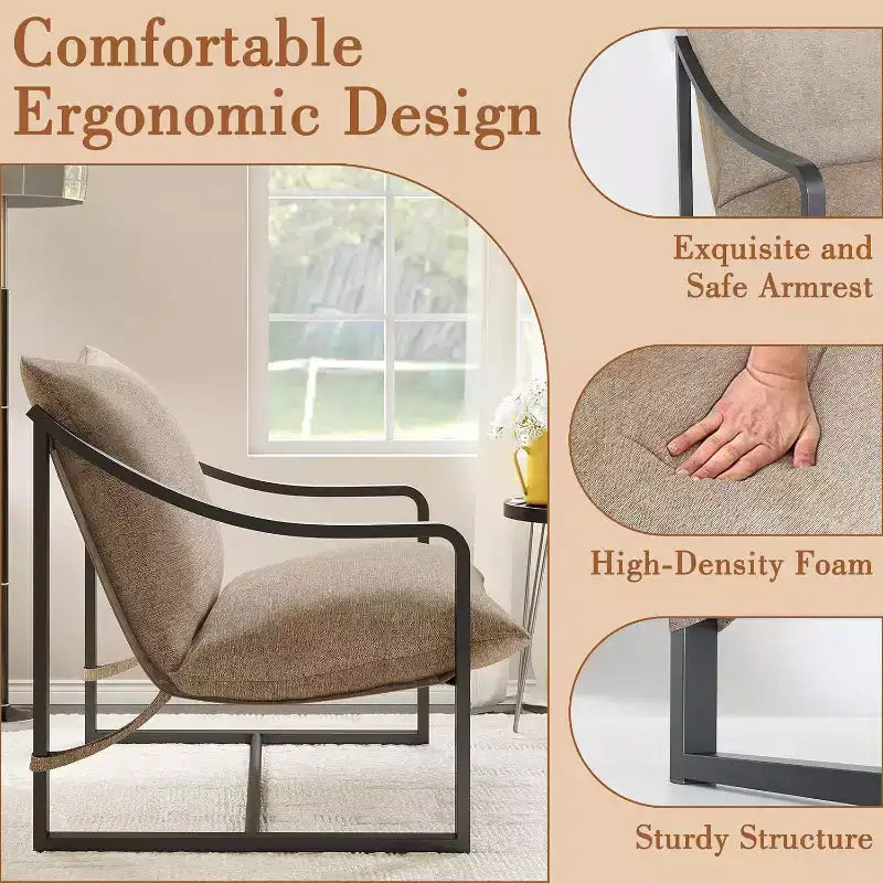 Fauteuil d'appoint moderne COZONY avec cadre métallique, fauteuil de salon rembourré avec coussin en mousse pour salon, chambre à coucher