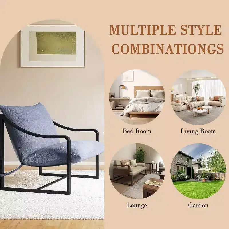 Fauteuil d'appoint moderne COZONY avec cadre métallique, fauteuil de salon rembourré avec coussin en mousse pour salon, chambre à coucher