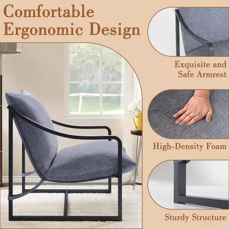 Fauteuil d'appoint moderne COZONY avec cadre métallique, fauteuil de salon rembourré avec coussin en mousse pour salon, chambre à coucher