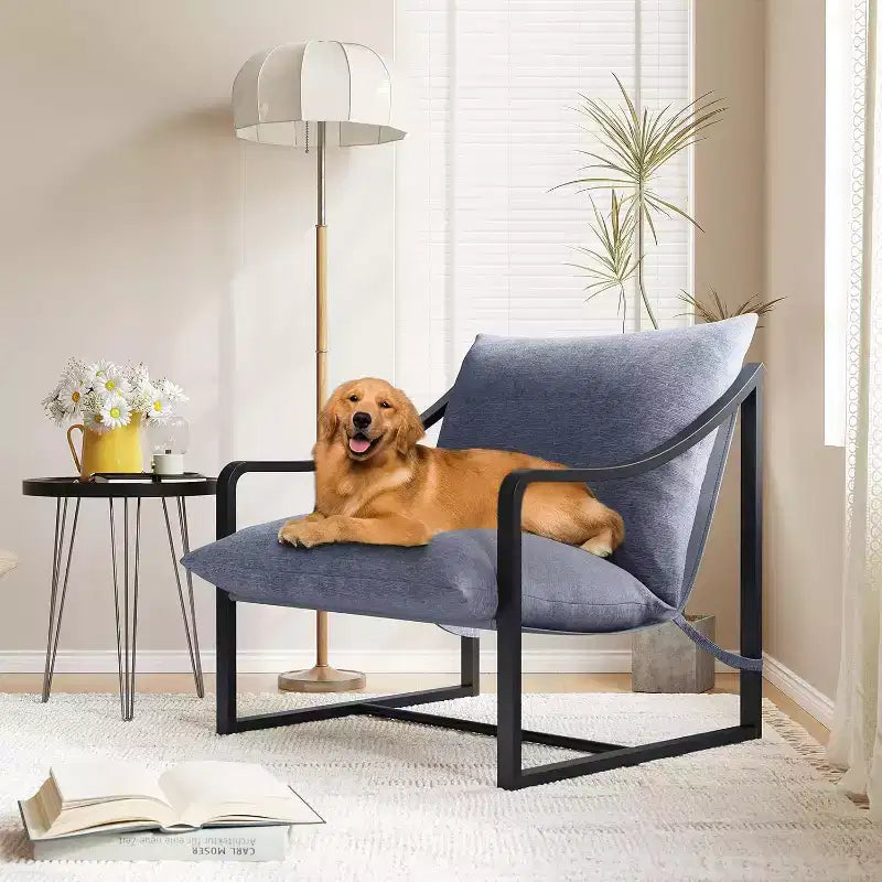 Fauteuil d'appoint moderne COZONY avec cadre métallique, fauteuil de salon rembourré avec coussin en mousse pour salon, chambre à coucher