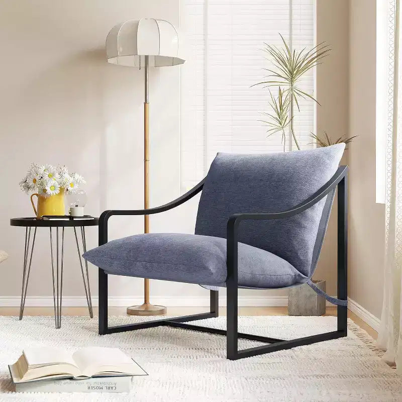 Fauteuil d'appoint moderne COZONY avec cadre métallique, fauteuil de salon rembourré avec coussin en mousse pour salon, chambre à coucher