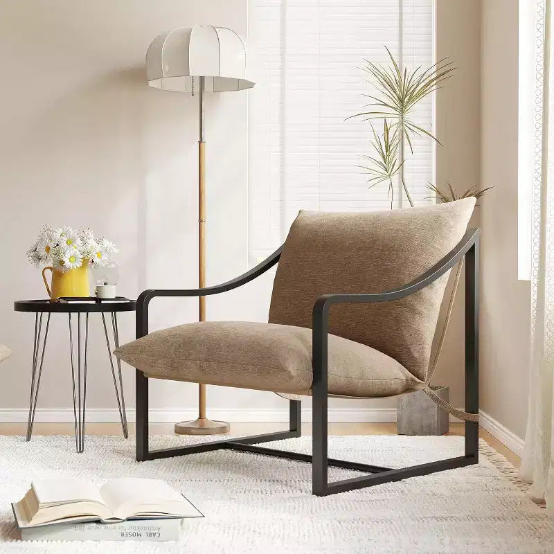 Fauteuil d'appoint moderne COZONY avec cadre métallique, fauteuil de salon rembourré avec coussin en mousse pour salon, chambre à coucher
