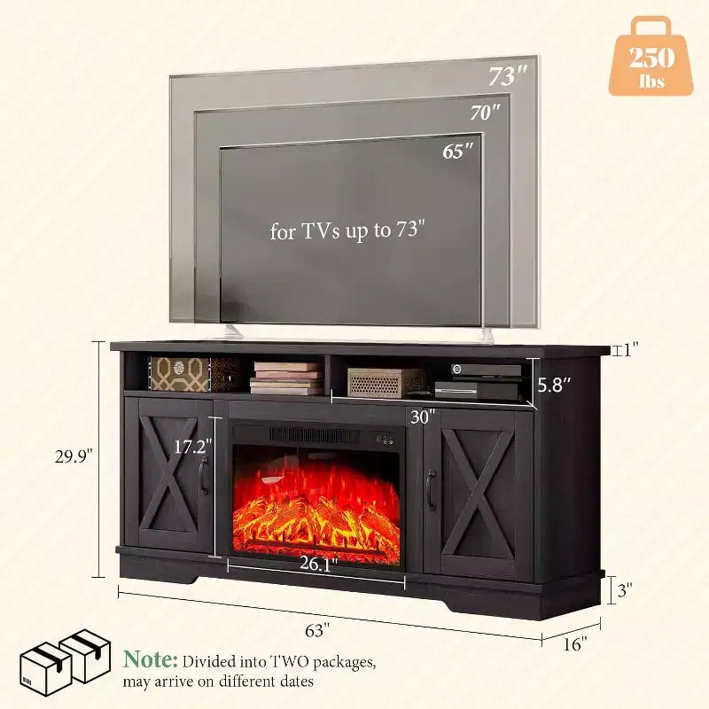 Meuble TV de ferme AMERLIFE 63 avec cheminée de 26 po, pour téléviseurs jusqu'à 73 po, pour le salon
