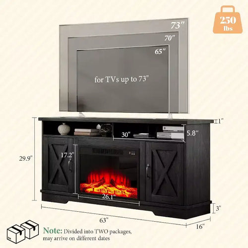 Meuble TV de ferme AMERLIFE 63 avec cheminée de 26 po, pour téléviseurs jusqu'à 73 po, pour le salon