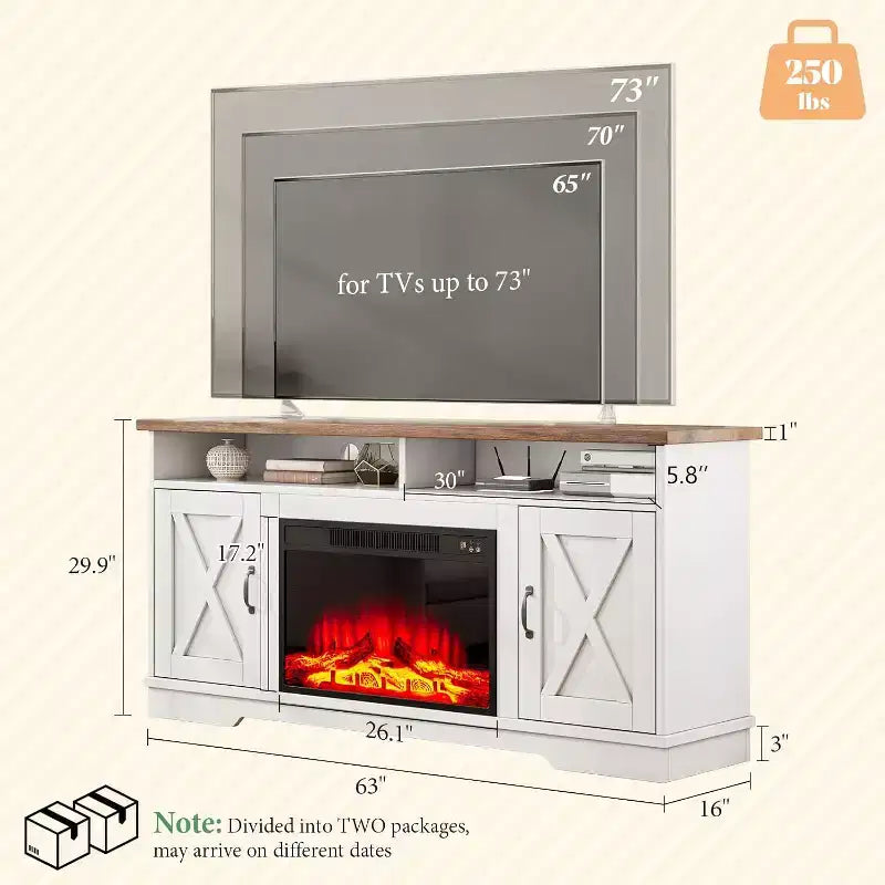 Meuble TV de ferme AMERLIFE 63 avec cheminée de 26 po, pour téléviseurs jusqu'à 73 po, pour le salon