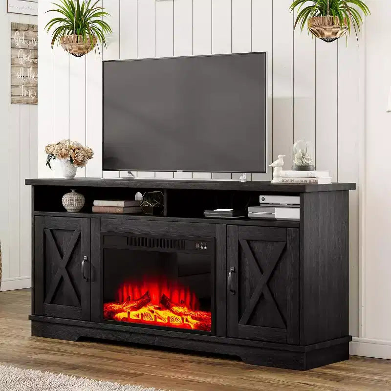 Meuble TV de ferme AMERLIFE 63 avec cheminée de 26 po, pour téléviseurs jusqu'à 73 po, pour le salon