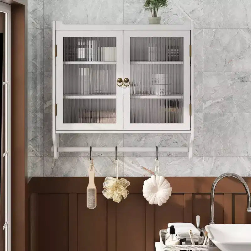 Meuble mural Okak, meuble de rangement avec 2 portes vitrées et 3 étagères, meubles d'appoint pour la cuisine, la salle à manger