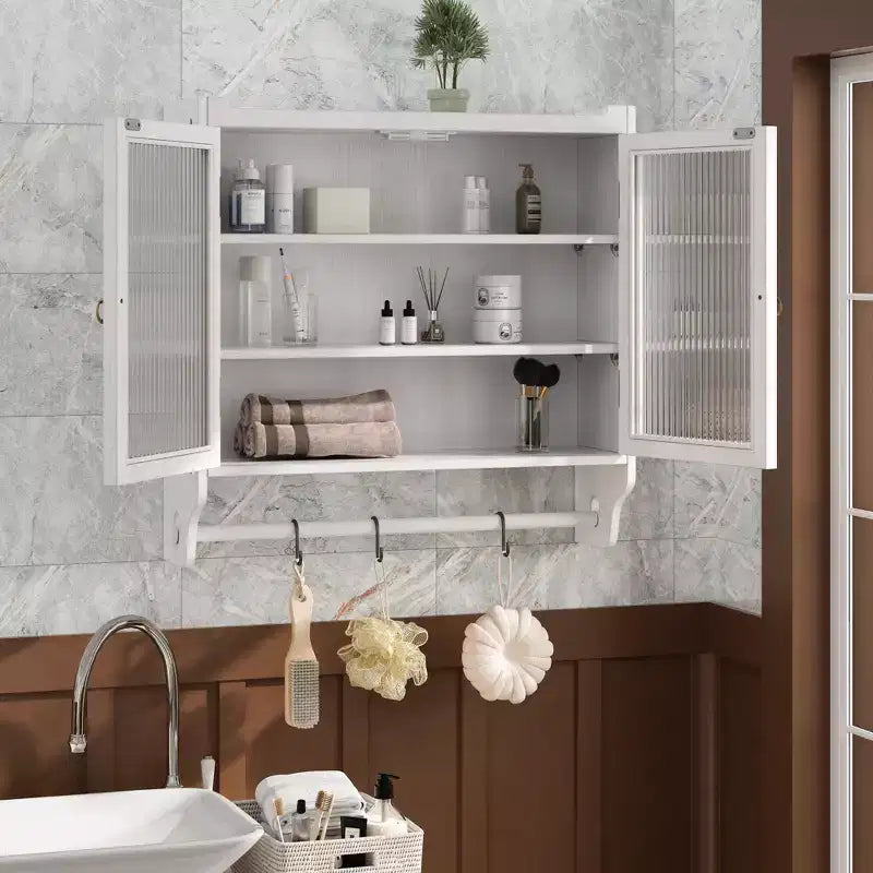 Meuble mural Okak, meuble de rangement avec 2 portes vitrées et 3 étagères, meubles d'appoint pour la cuisine, la salle à manger