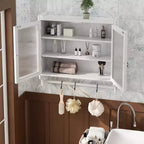 Meuble mural Okak, meuble de rangement avec 2 portes vitrées et 3 étagères, meubles d'appoint pour la cuisine, la salle à manger