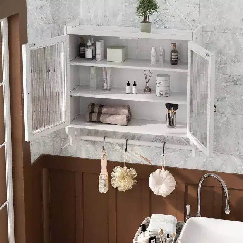 Meuble mural Okak, meuble de rangement avec 2 portes vitrées et 3 étagères, meubles d'appoint pour la cuisine, la salle à manger