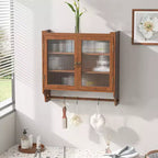 Meuble mural Okak, meuble de rangement avec 2 portes vitrées et 3 étagères, meubles d'appoint pour la cuisine, la salle à manger