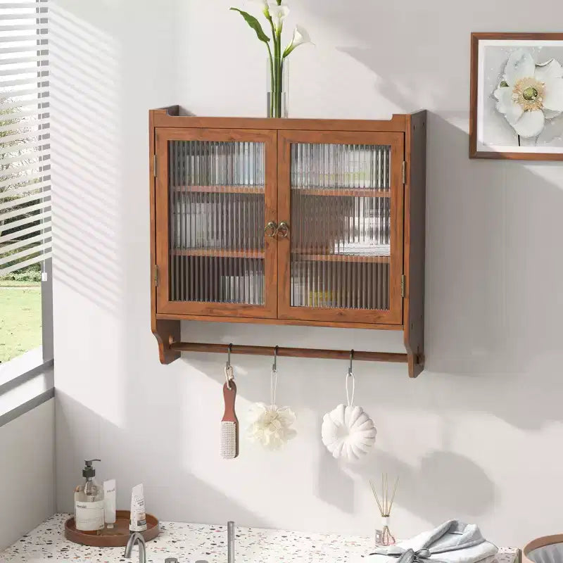 Meuble mural Okak, meuble de rangement avec 2 portes vitrées et 3 étagères, meubles d'appoint pour la cuisine, la salle à manger