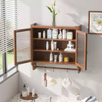 Meuble mural Okak, meuble de rangement avec 2 portes vitrées et 3 étagères, meubles d'appoint pour la cuisine, la salle à manger