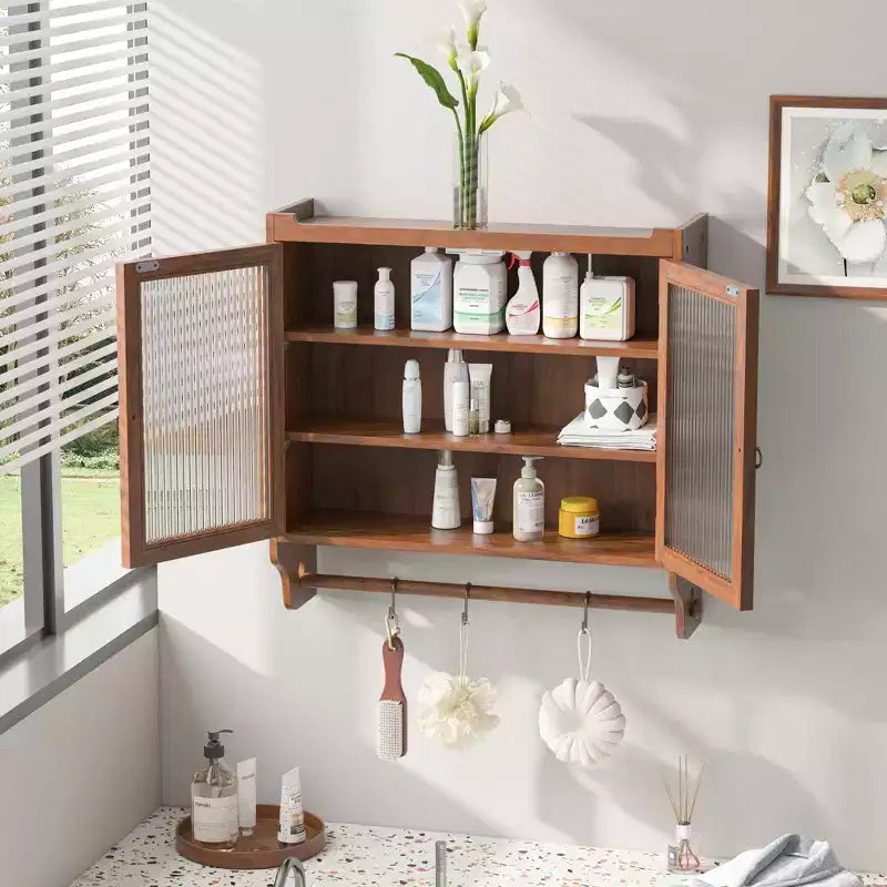 Meuble mural Okak, meuble de rangement avec 2 portes vitrées et 3 étagères, meubles d'appoint pour la cuisine, la salle à manger
