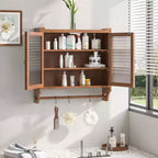 Meuble mural Okak, meuble de rangement avec 2 portes vitrées et 3 étagères, meubles d'appoint pour la cuisine, la salle à manger