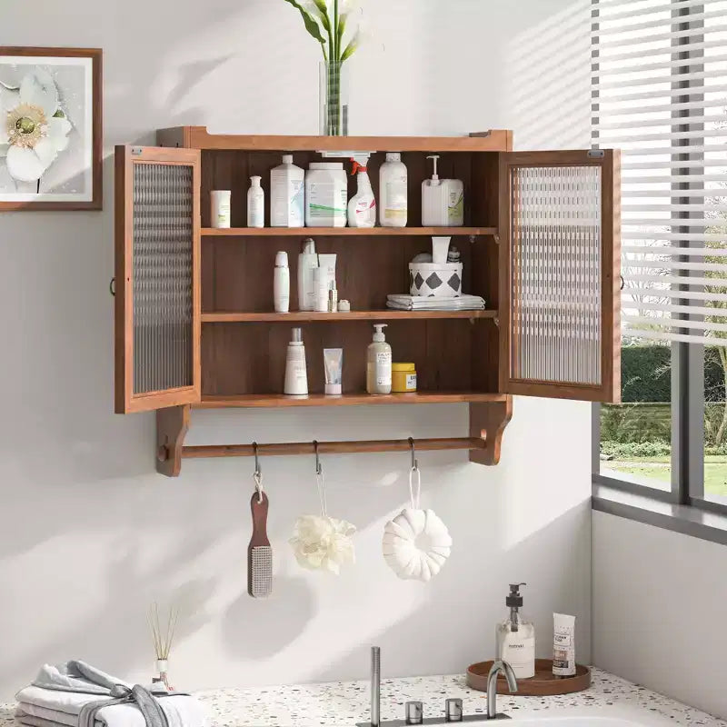 Meuble mural Okak, meuble de rangement avec 2 portes vitrées et 3 étagères, meubles d'appoint pour la cuisine, la salle à manger