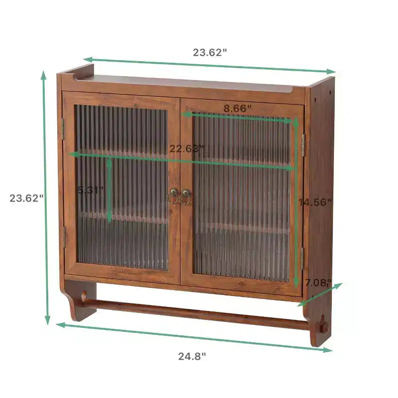 Meuble mural Okak, meuble de rangement avec 2 portes vitrées et 3 étagères, meubles d'appoint pour la cuisine, la salle à manger