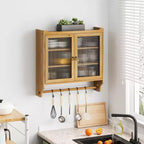 Meuble mural Okak, meuble de rangement avec 2 portes vitrées et 3 étagères, meubles d'appoint pour la cuisine, la salle à manger