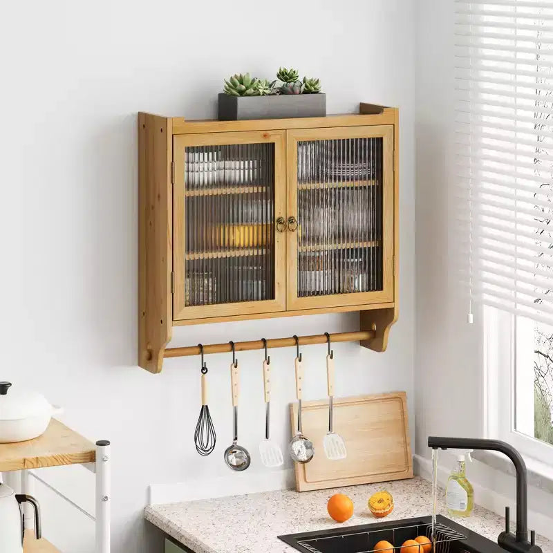 Meuble mural Okak, meuble de rangement avec 2 portes vitrées et 3 étagères, meubles d'appoint pour la cuisine, la salle à manger