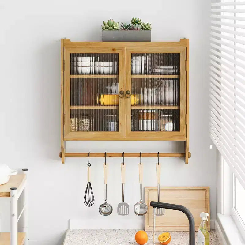 Meuble mural Okak, meuble de rangement avec 2 portes vitrées et 3 étagères, meubles d'appoint pour la cuisine, la salle à manger