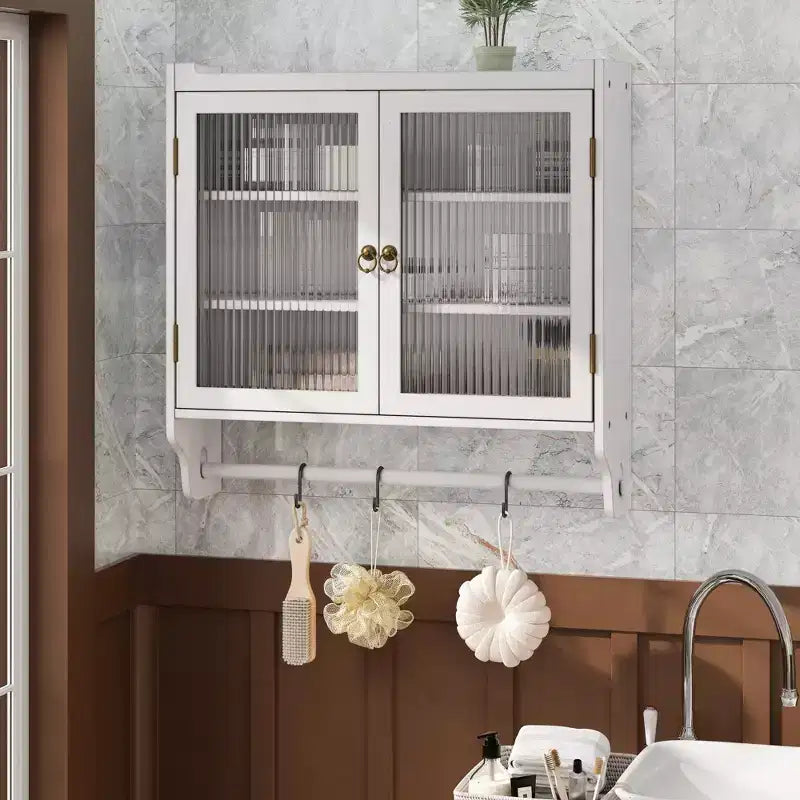 Meuble mural Okak, meuble de rangement avec 2 portes vitrées et 3 étagères, meubles d'appoint pour la cuisine, la salle à manger