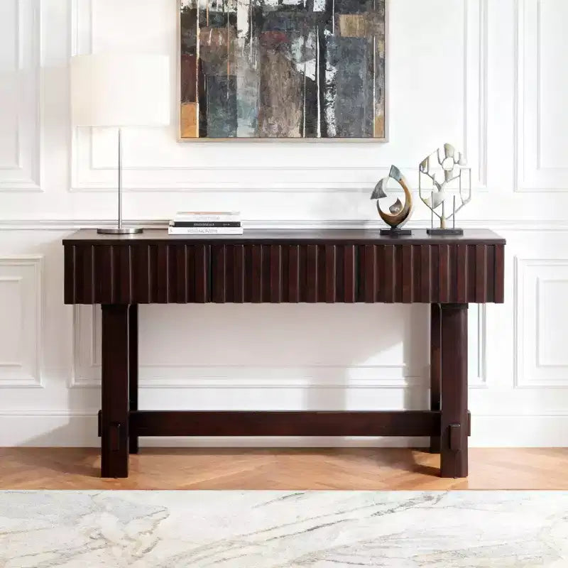 Hostack 52'' Console Table with Storage Drawers and Solid Wood Legs for Living Room and Hallway Entrance, Espresso