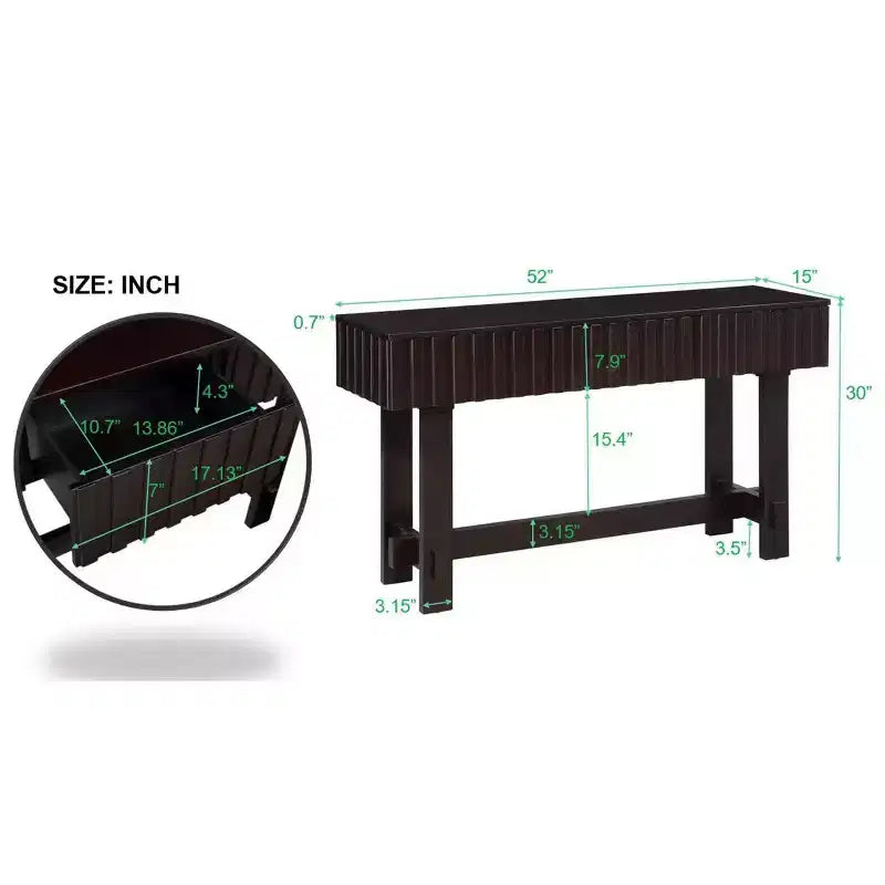 Hostack Table Console 52 po avec Tiroirs de Rangement et Pieds en Bois Massif pour Salon et Entrée, Espresso