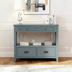 Hostack 36'' Farmhouse Wood Console Table with 4 Drawers and 1 Storage Shelf for Entryway and Living Room , Blue
