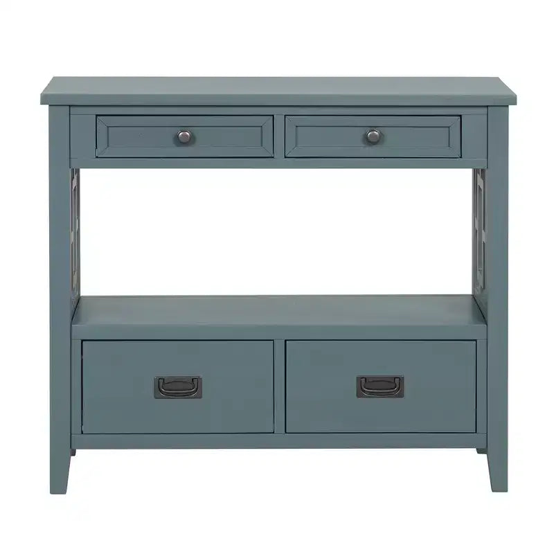 Hostack Table console de ferme en bois de 91 cm avec 4 tiroirs et 1 étagère de rangement pour entrée et salon, bleue