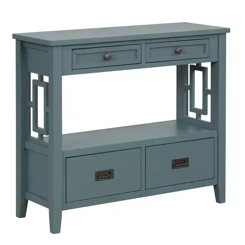 Hostack Table console de ferme en bois de 91 cm avec 4 tiroirs et 1 étagère de rangement pour entrée et salon, bleue