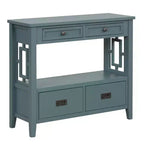 Hostack Table console de ferme en bois de 91 cm avec 4 tiroirs et 1 étagère de rangement pour entrée et salon, bleue