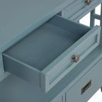 Hostack Table console de ferme en bois de 91 cm avec 4 tiroirs et 1 étagère de rangement pour entrée et salon, bleue