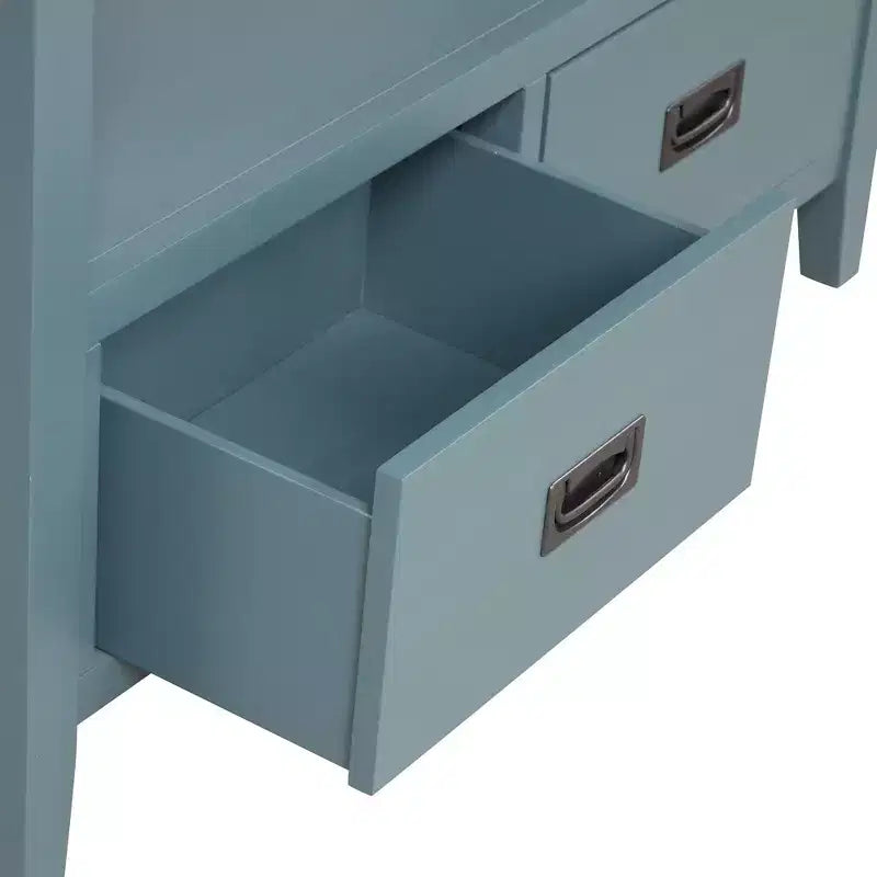 Hostack Table console de ferme en bois de 91 cm avec 4 tiroirs et 1 étagère de rangement pour entrée et salon, bleue