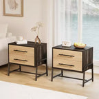 Table de chevet GustoWave avec tiroirs, table de chevet de 60 cm de large avec rangement, table d'appoint en bois clair avec pieds en métal, table de chevet marron foncé