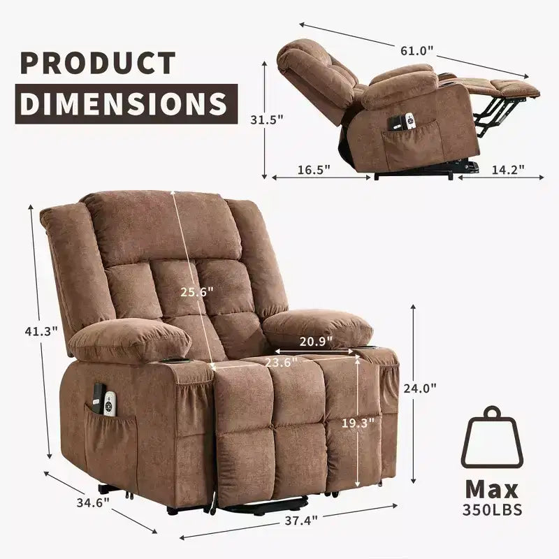 Grand fauteuil inclinable électrique GustoWave pour adulte avec chauffage et massage, fauteuil inclinable en tissu surdimensionné pour salon avec position infinie