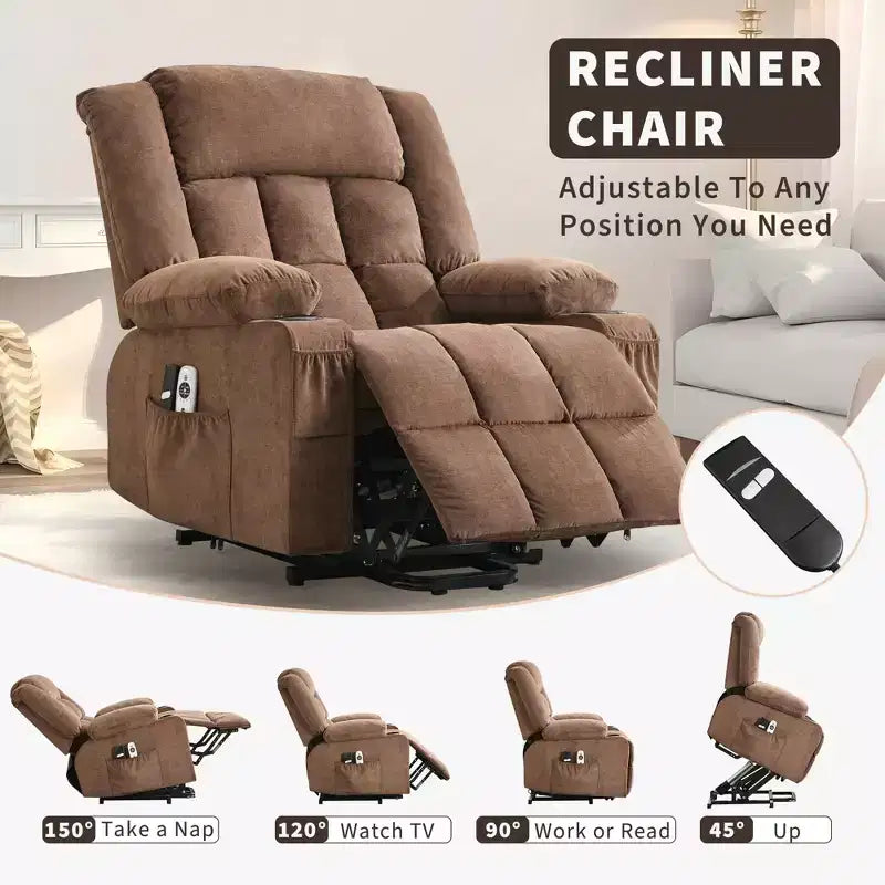 Grand fauteuil inclinable électrique GustoWave pour adulte avec chauffage et massage, fauteuil inclinable en tissu surdimensionné pour salon avec position infinie