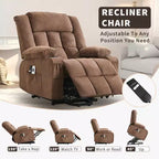 Grand fauteuil inclinable électrique GustoWave pour adulte avec chauffage et massage, fauteuil inclinable en tissu surdimensionné pour salon avec position infinie