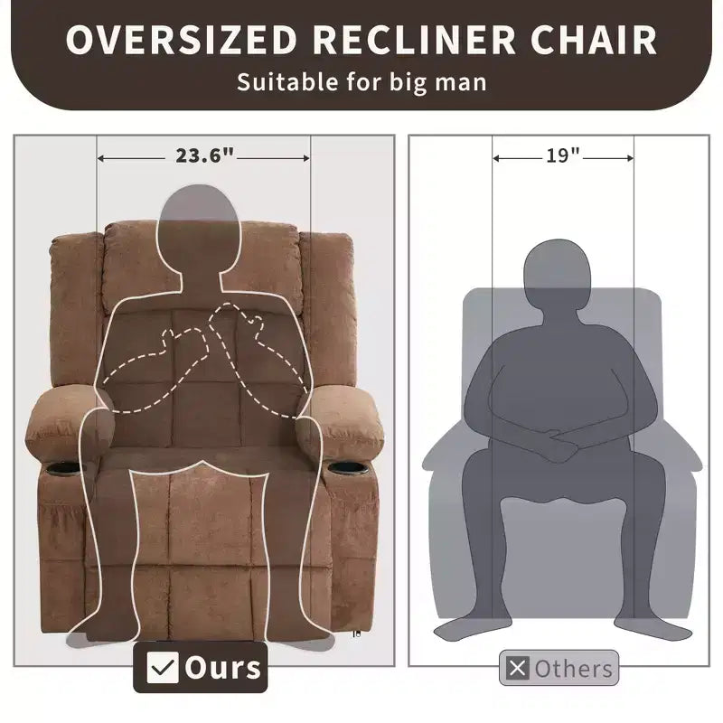 Grand fauteuil inclinable électrique GustoWave pour adulte avec chauffage et massage, fauteuil inclinable en tissu surdimensionné pour salon avec position infinie