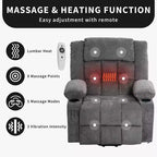 Grand fauteuil inclinable électrique GustoWave pour adulte avec chauffage et massage, fauteuil inclinable en tissu surdimensionné pour salon avec position infinie