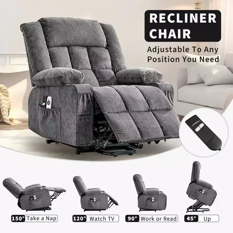 Grand fauteuil inclinable électrique GustoWave pour adulte avec chauffage et massage, fauteuil inclinable en tissu surdimensionné pour salon avec position infinie